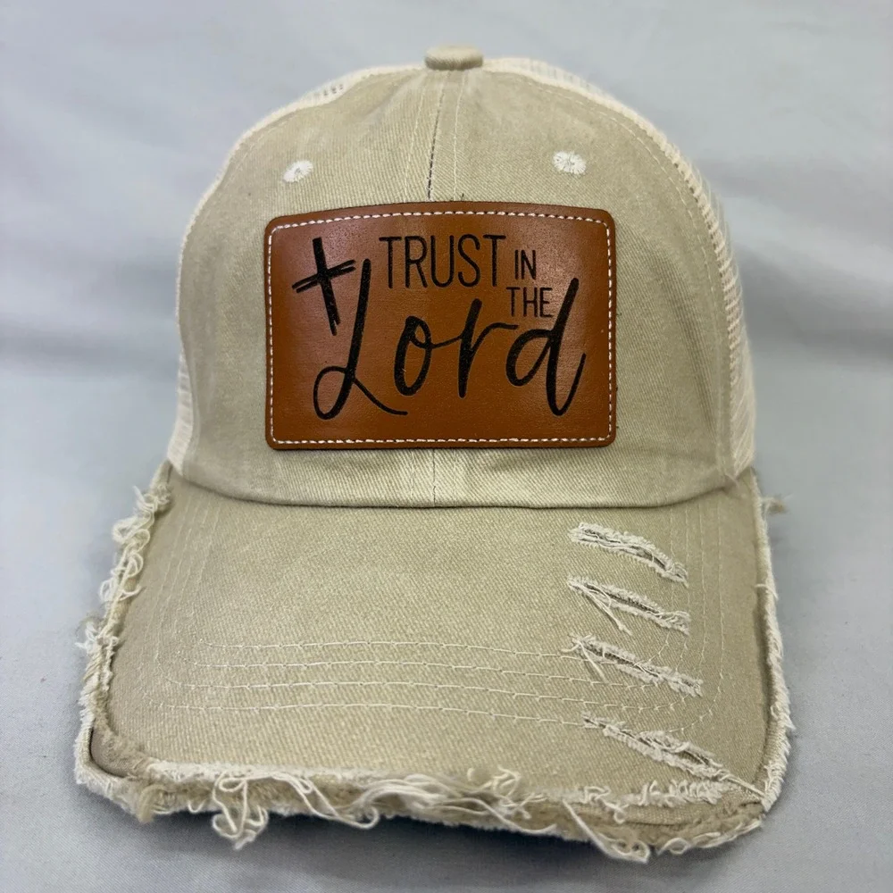 Trust in the Lord Christian Cross Distressed Trucker Hat Snapback Patch Cap